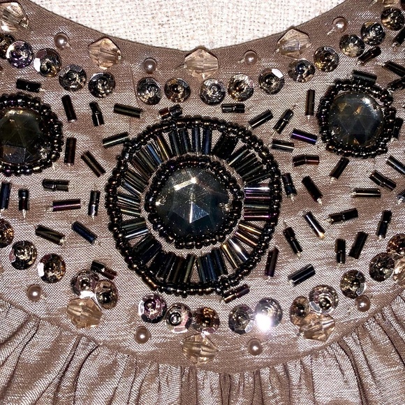 R & M Richards NWT size 14 plus size Mermaid Metallic Taupe Formal Gown wedding - Picture 9 of 15